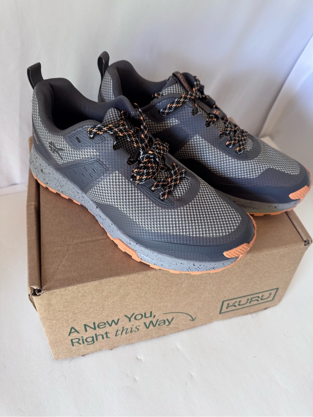 KURU womens Gray Sneakers with Peach Accents size 9.5